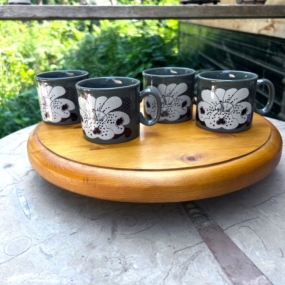 Vintage Ironstone Mugs Set of 4 Slate Grey Floral Staffordshire‎ Potteries